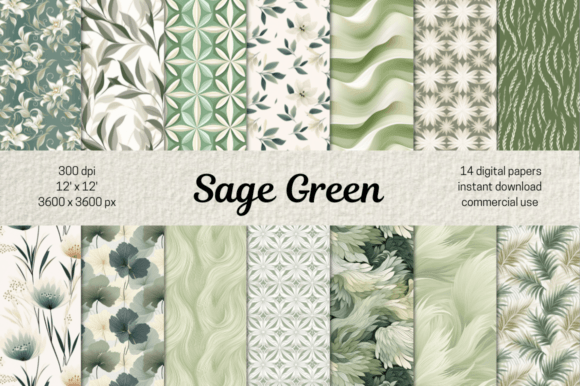 Download Sage Green Botanical Patterns Bundle - Botanical patterns Collection