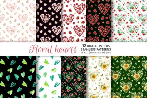Download Flower Hearts, Botanical Patterns - Premium Resources
