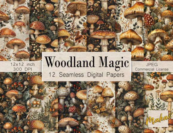 Download 12 Retro Mushroom Botanical Patterns - Botanical patterns Collection